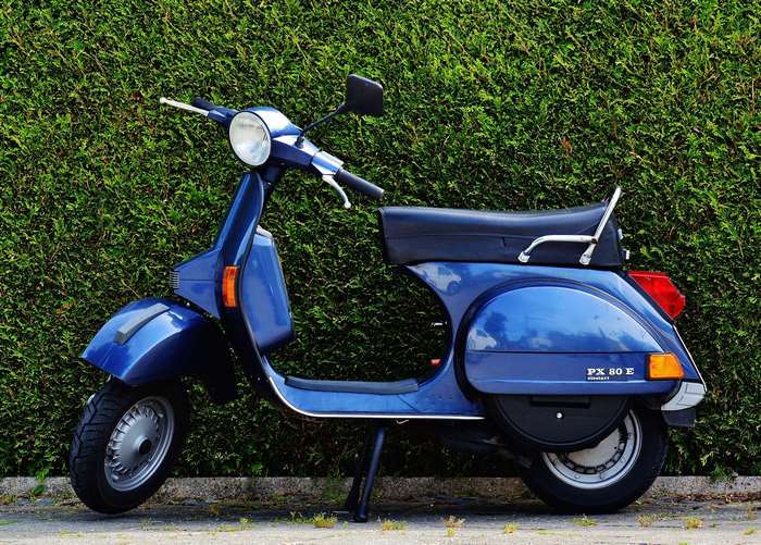 Blue Vespa PX 80 E scooter