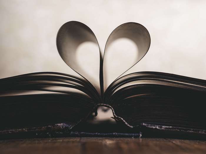 Book pages shaped into a heart