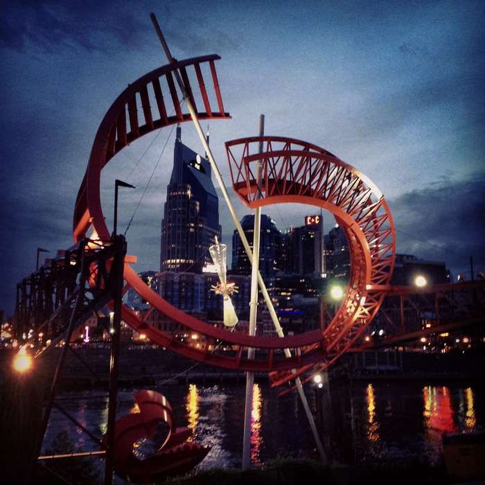 The Wabash Cannonball sculpture on the Cumberland River in Nashville
