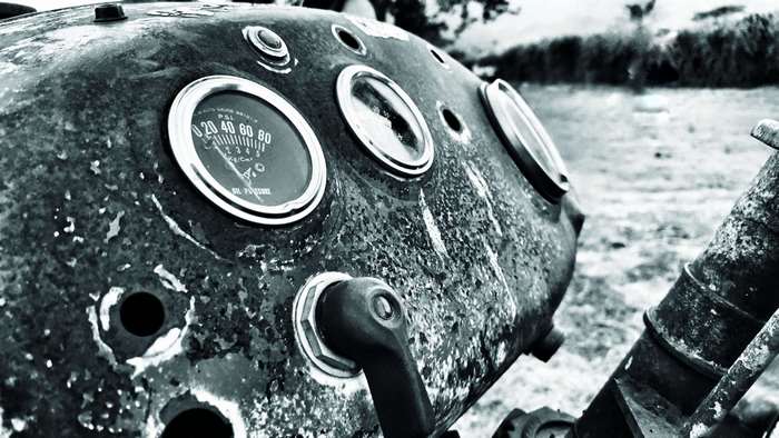 Vintage tractor dashboard with gauges