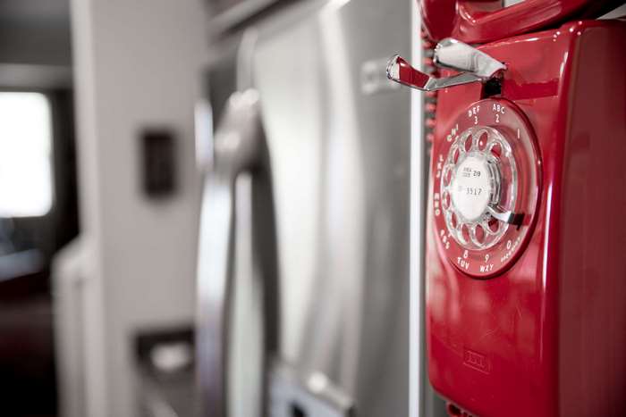 Red rotary wall phone 4K