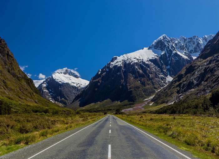 Road through mountains in New Zealand 4K