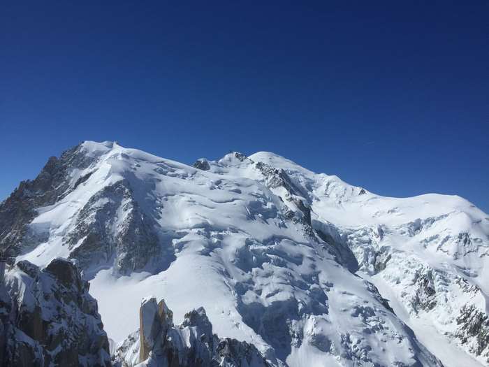 Mont Blanc mountain range under a clear blue sky