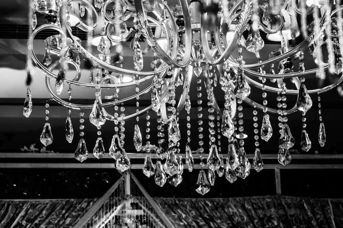 Black and white chandelier with crystal decorations