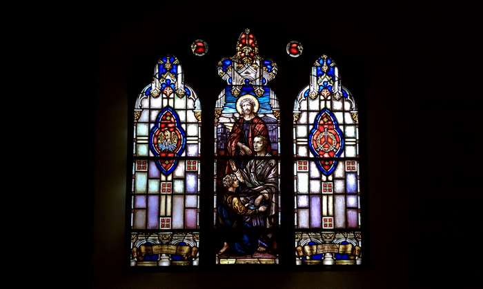 Jesus and Pilate stained glass