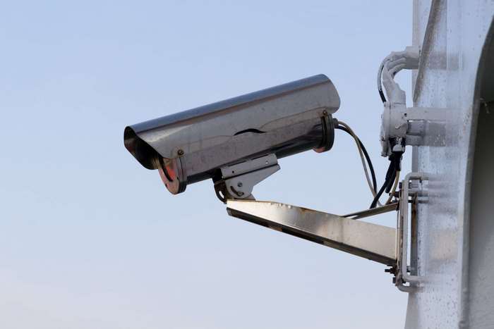 CCTV security camera mounted on a pole