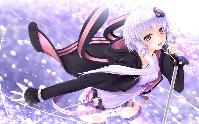 Yuzuki Yukari Vocaloid singing with microphone