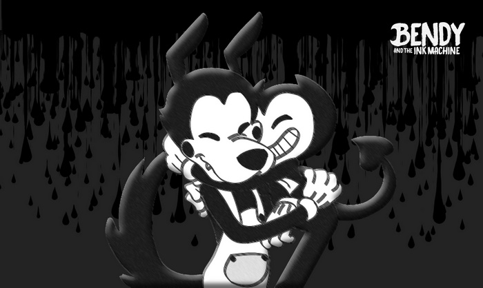 Bendy and Boris Hugging in Dark Ink World