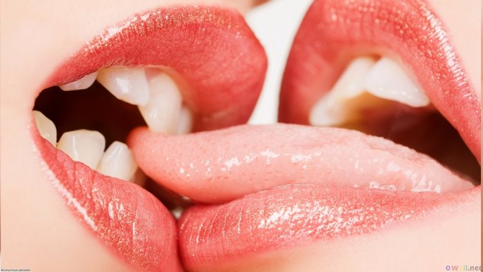 Close-up of Intimate Kiss and Tongue Touch