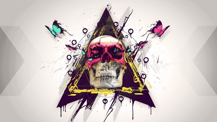 Skull with Butterflies and Triangle