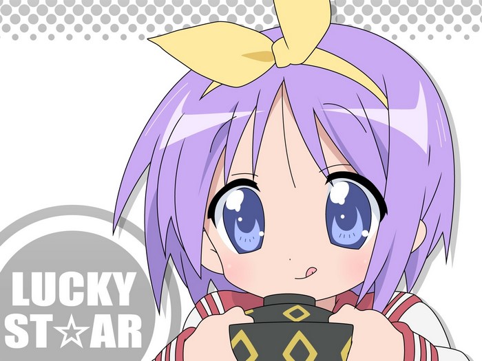 Tsukasa Hiiragi from Lucky Star holding a bowl