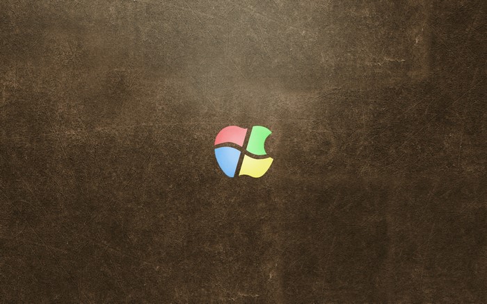 Windows and Apple logo mashup on textured background