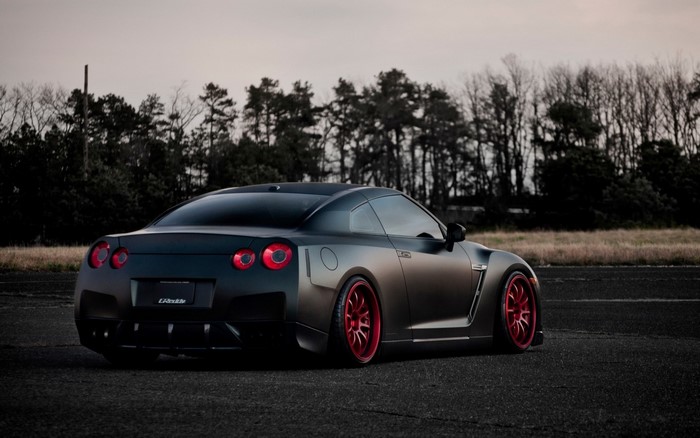 Matte Black Nissan GT-R with Red Wheels
