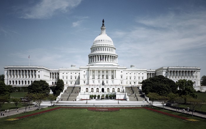 United States Capitol Building with dome and columns
