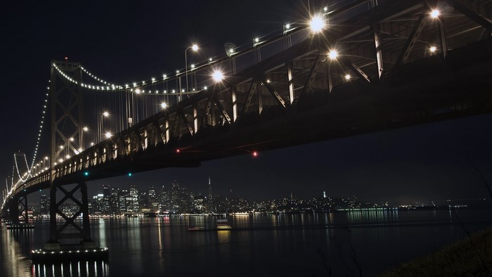 Oakland Bay Bridge at Night with San Francisco Skyline