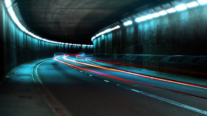 Light trails in a dark tunnel