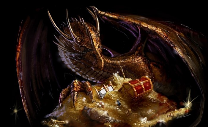 Majestic Dragon Guarding Glittering Treasure Hoard