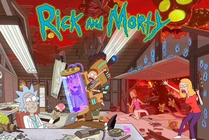 Rick and Morty in a laboratory