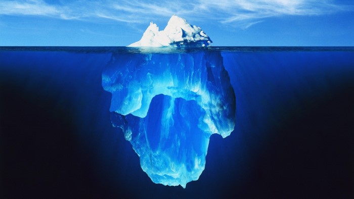Iceberg underwater and above the surface