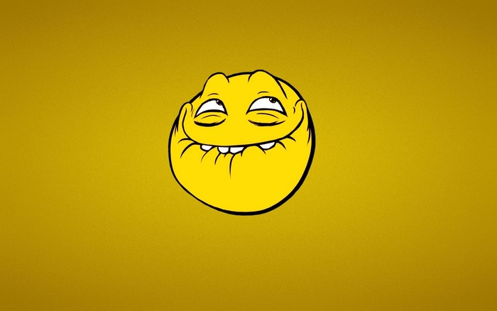 Trollface meme with yellow background