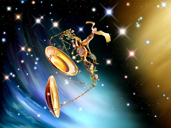 Libra Zodiac Symbol with Angelic Figure in Space