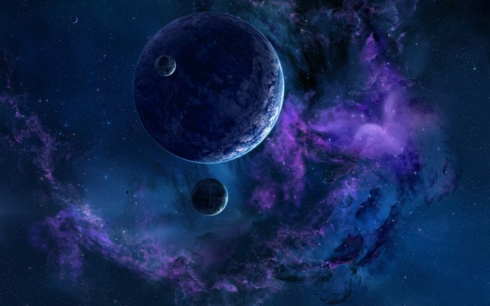 Planets and nebula in deep space