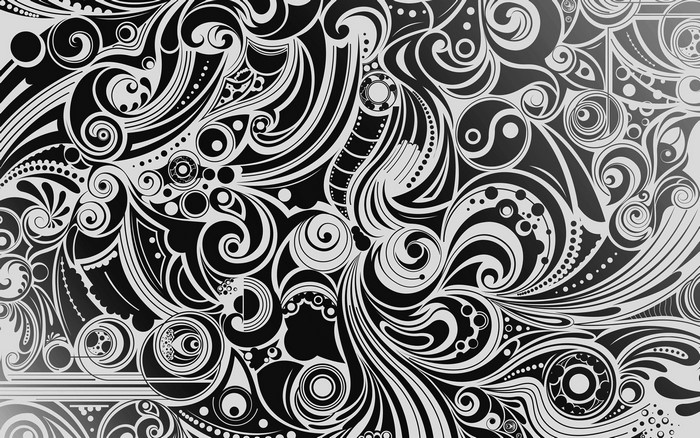 Abstract black and white swirling patterns