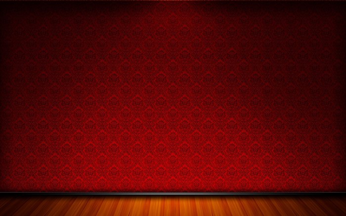 Red Damask Pattern Wallpaper with Wooden Floor