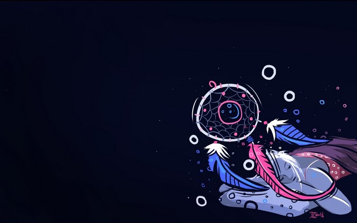 Dreamcatcher with sleeping person and feathers