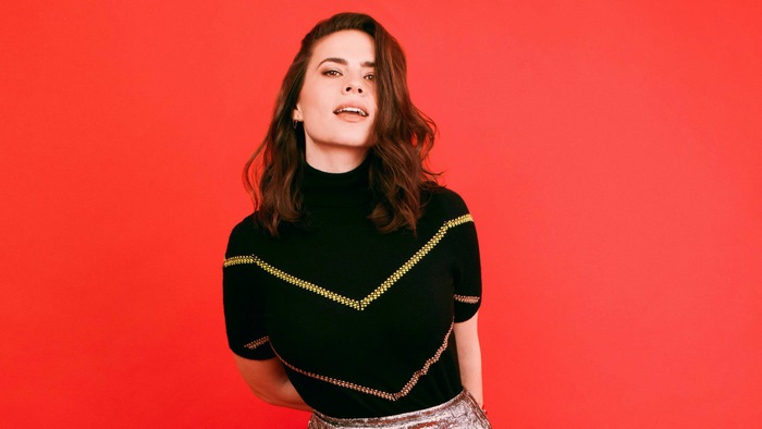 Hayley Atwell on Red Background