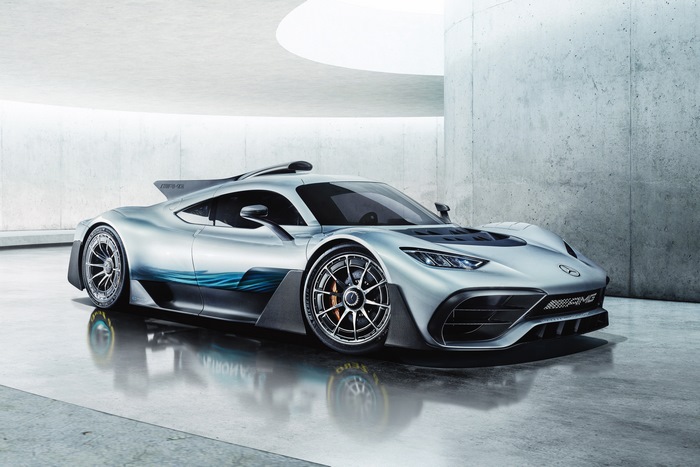 Mercedes-AMG Project One in a modern showroom