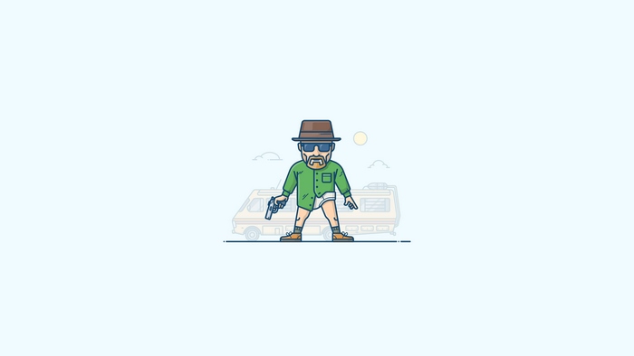 Heisenberg from Breaking Bad with a gun and RV