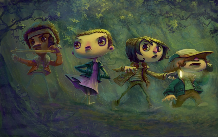 Stranger Things characters in a forest