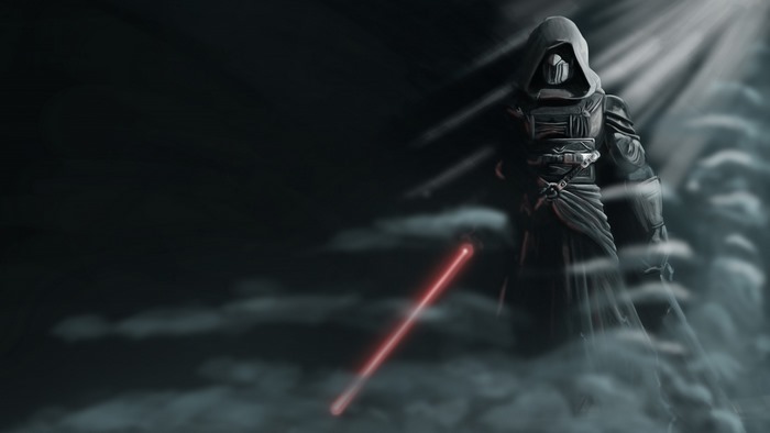 Revan from Star Wars with a lightsaber