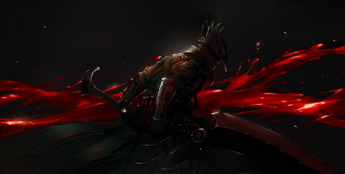 Hunter from Bloodborne with a bloody weapon