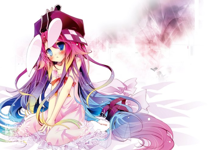 Anime girl with colorful hair and hat