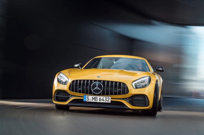 Yellow Mercedes-AMG GT S Coupe on Road