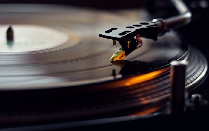 Close-up of a turntable playing a vinyl record