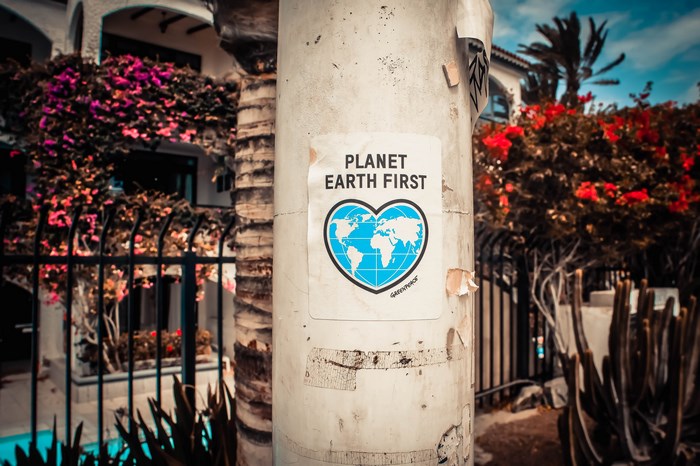 Planet Earth First Greenpeace Sticker on Pillar