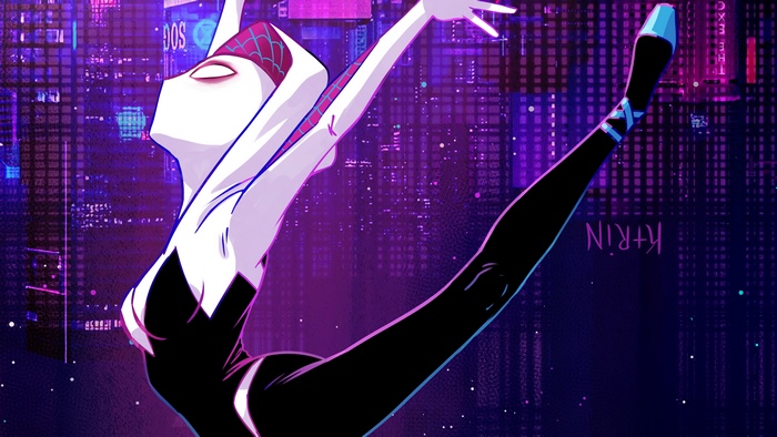 Gwen Stacy as Spider-Gwen in a ballet pose