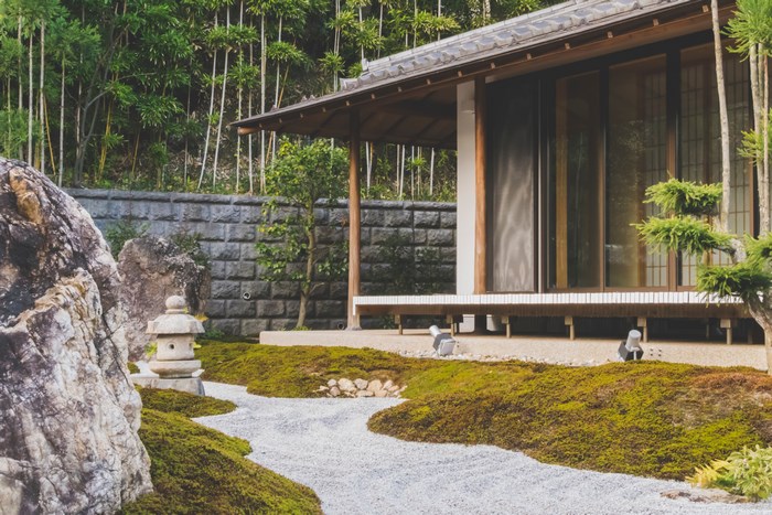 Japanese Zen Garden with Traditional Architecture