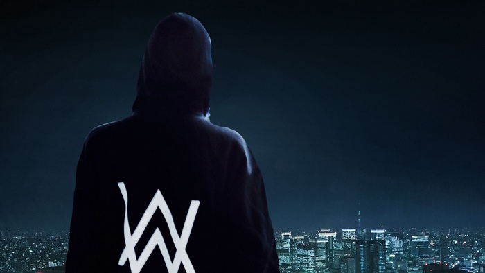 Alan Walker DJ wearing a hoodie overlooking a city