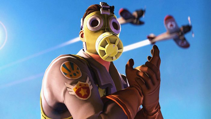 Fortnite pilot with gas mask and planes