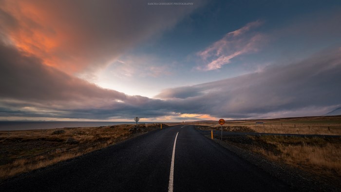 Road in Iceland during sunset
