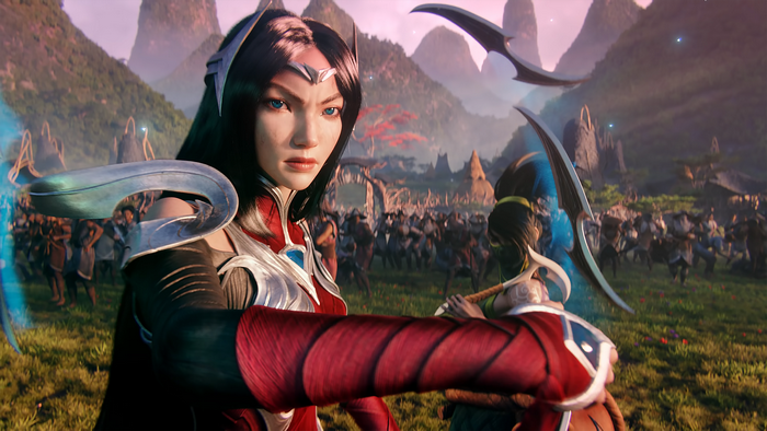 Irelia and Akali from League of Legends in battle