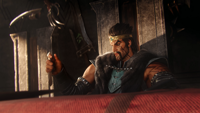 Draven from League of Legends sitting on a throne
