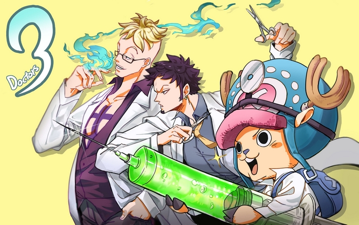 Marco, Trafalgar Law, and Tony Tony Chopper from One Piece