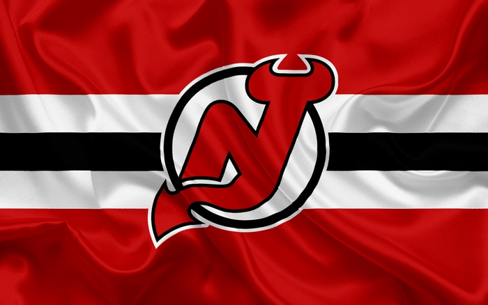 New Jersey Devils Logo on Red, White, and Black Flag