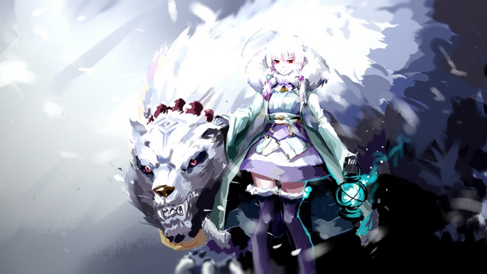 Sitonai from Fate/Grand Order with a white wolf