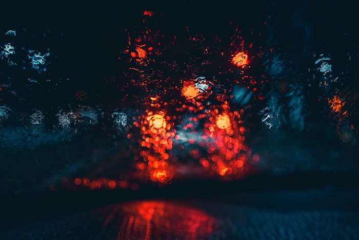 Abstract bokeh lights on a rainy window